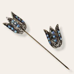 Antique Vintage Blue Art Deco Hat Pin